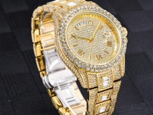 Man Pair Calendar Full Diamond Luxury Quartz Watch