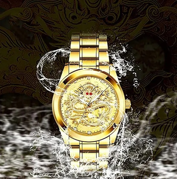 Business Gift Waterproof Gold Men's Diamond Quartz Watch Classic Stainless Steel - Image 4