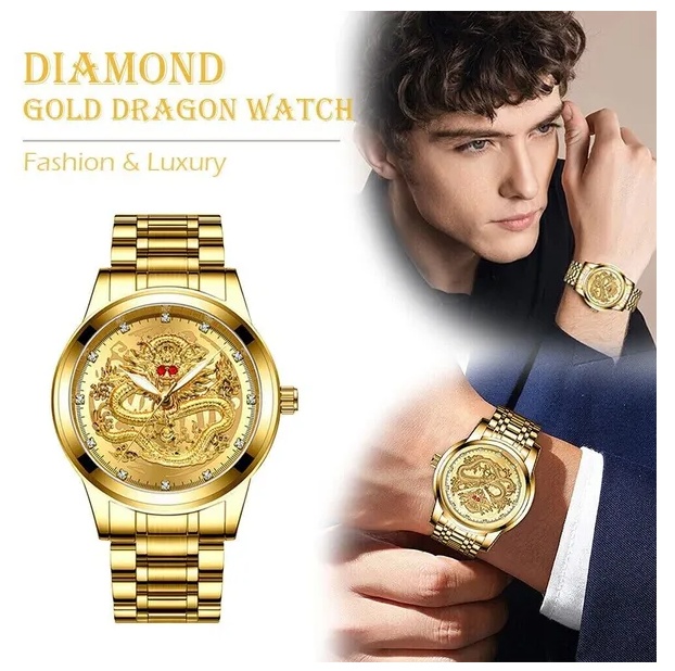 Business Gift Waterproof Gold Men's Diamond Quartz Watch Classic Stainless Steel - Image 3