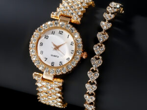 Fashion Jewelry 2pcs Luxury Fashion Women Watch Set Silver Strap Ladies Quartz Wristwatch Alloy Bracelet For Ladies Jewelry Set Clock Gift