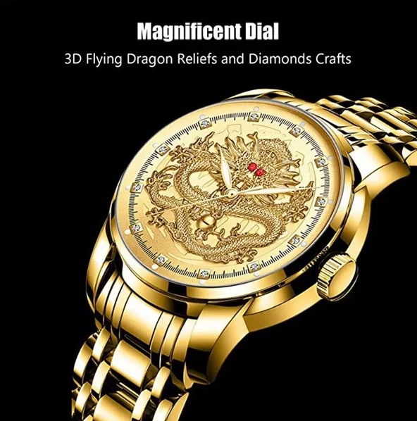Business Gift Waterproof Gold Men's Diamond Quartz Watch Classic Stainless Steel - Image 2